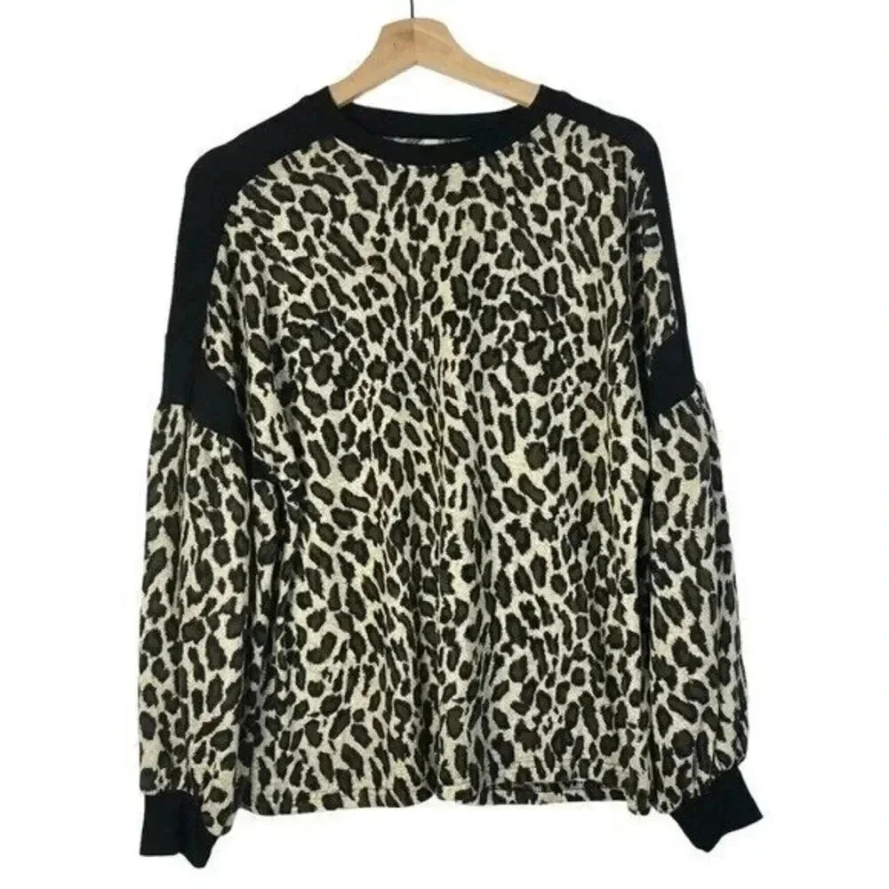Boutique Glam Lottie Leopard Balloon Sleeve Knit Top S
